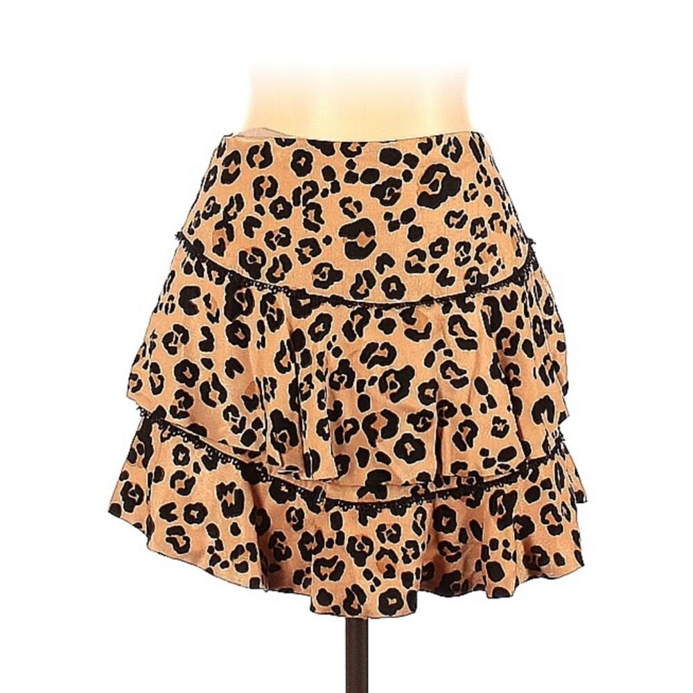 Olivaceous leopard print tiered ruffle skirt, size L